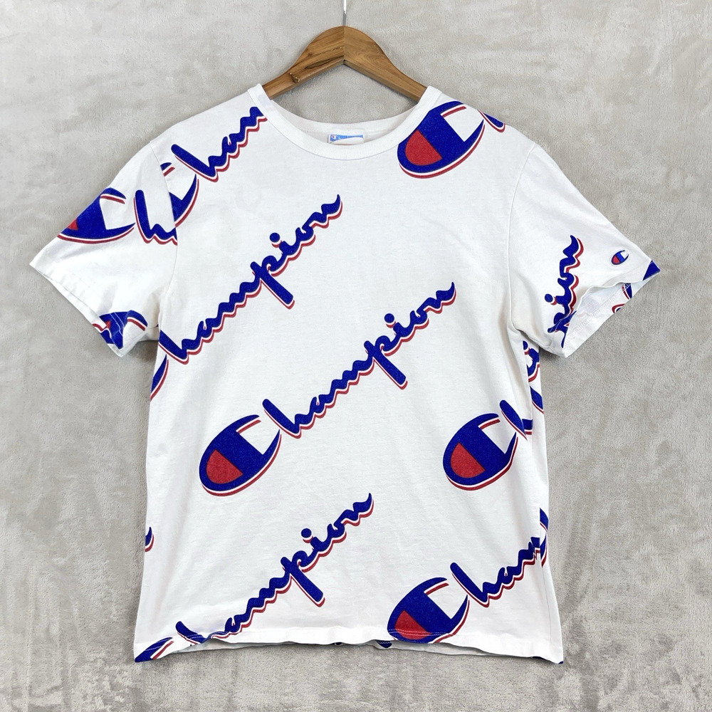 Champion Heritage T Shirt Men's Medium AOP White Red Blue Streetwear